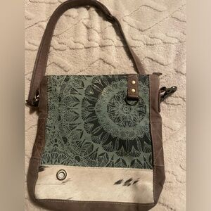 Myra cross body tan aqua green purse. Like new